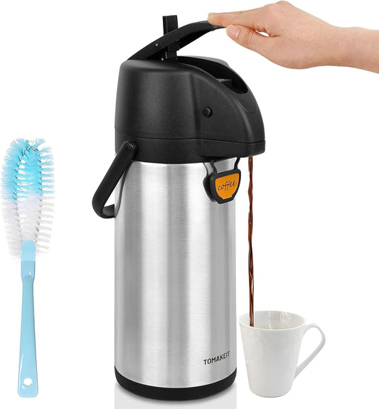Airpot Coffee Dispenser Thermal with Pump,2.5L/85 Oz Insulated Stainless Steel Large Airpot Coffee Carafe Lever Action for Hot/Cold Water,Thermal Carafes for Hot Cocoa for Parties