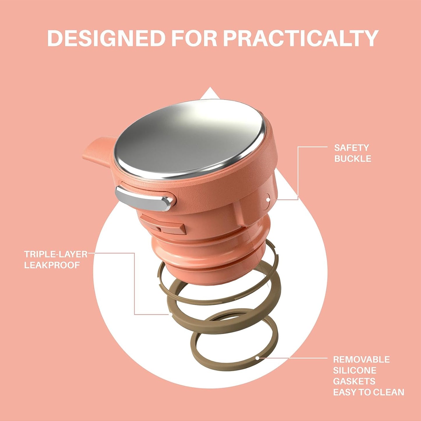 IDEUS Thermal Coffee Carafe 68oz (2,000ml), Stainless Steel Double Wall Insulated Vacuum Flask, Water Jug Coffee Server and Beverage Dispenser, Heat and Cold Retention (Coral, 68oz (2,000ml))