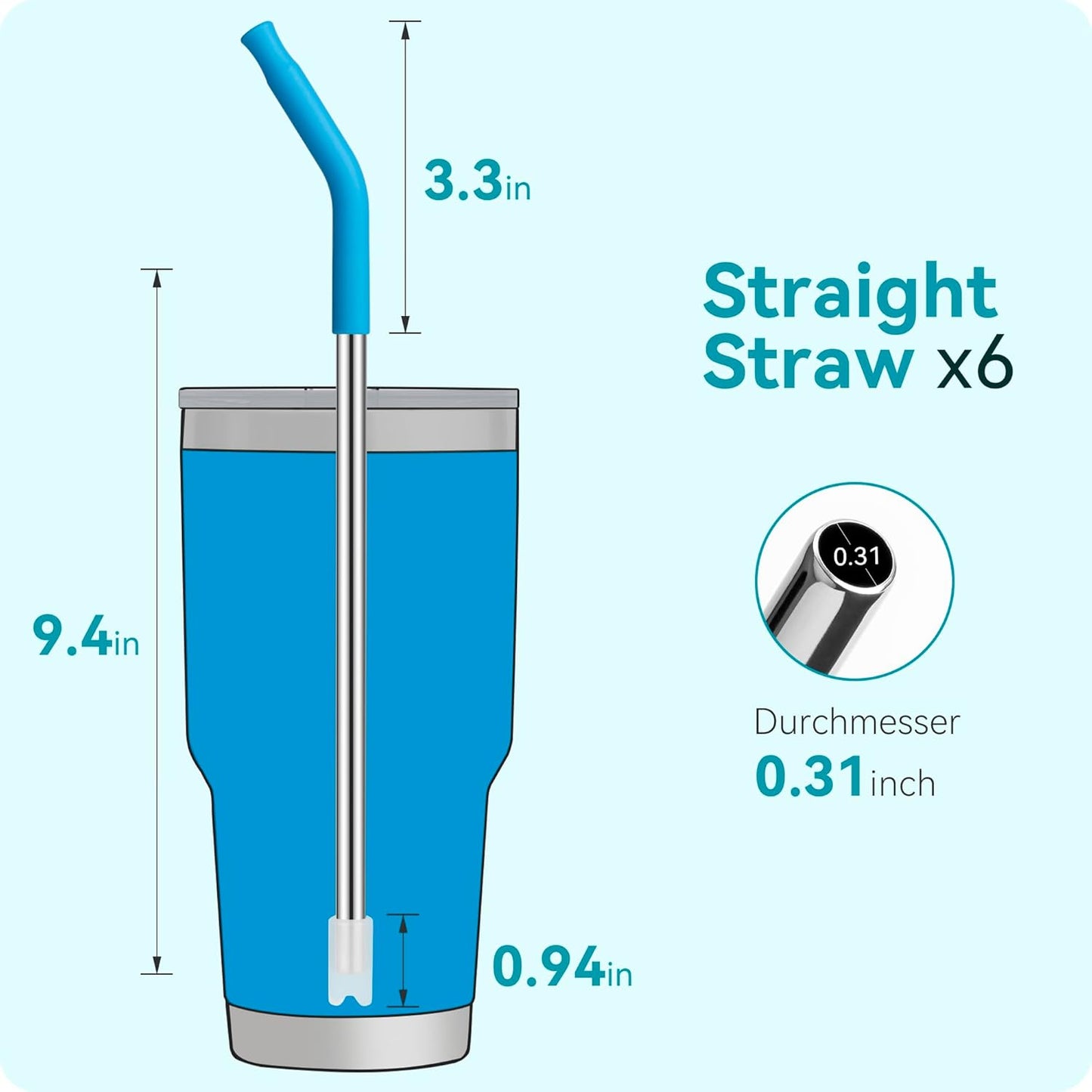 6 Pcs Reusable Metal Straws with Silicone Tip for 30 oz Tumbler, Stainless Steel Long Drinking Straw for YETI, STANLEY, US Acrylio, BJPKPK, Simple Modern and so on