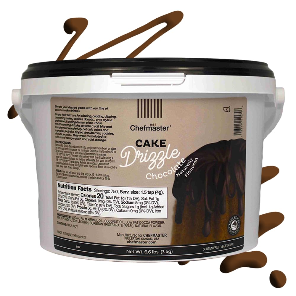 Chocolate-Flavored Cake Drizzle by Chefmaster, Edible Cake Drip Frosting for Decorating, Drip for Cakes, Cupcakes, Cookies, Donuts, 6.6 lbs