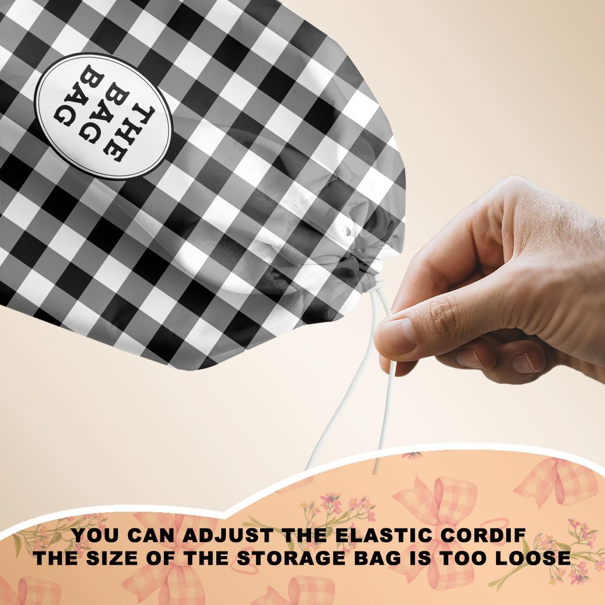 Black White Buffalo Check Plaid Plastic Bag Holder for Kitchen Essentials, Wall Mount Grocery Bag Holder for Plastic Bags, Minimalist Reusable Grocery Bags Storage Dispenser for Home Kitchen Farmhouse