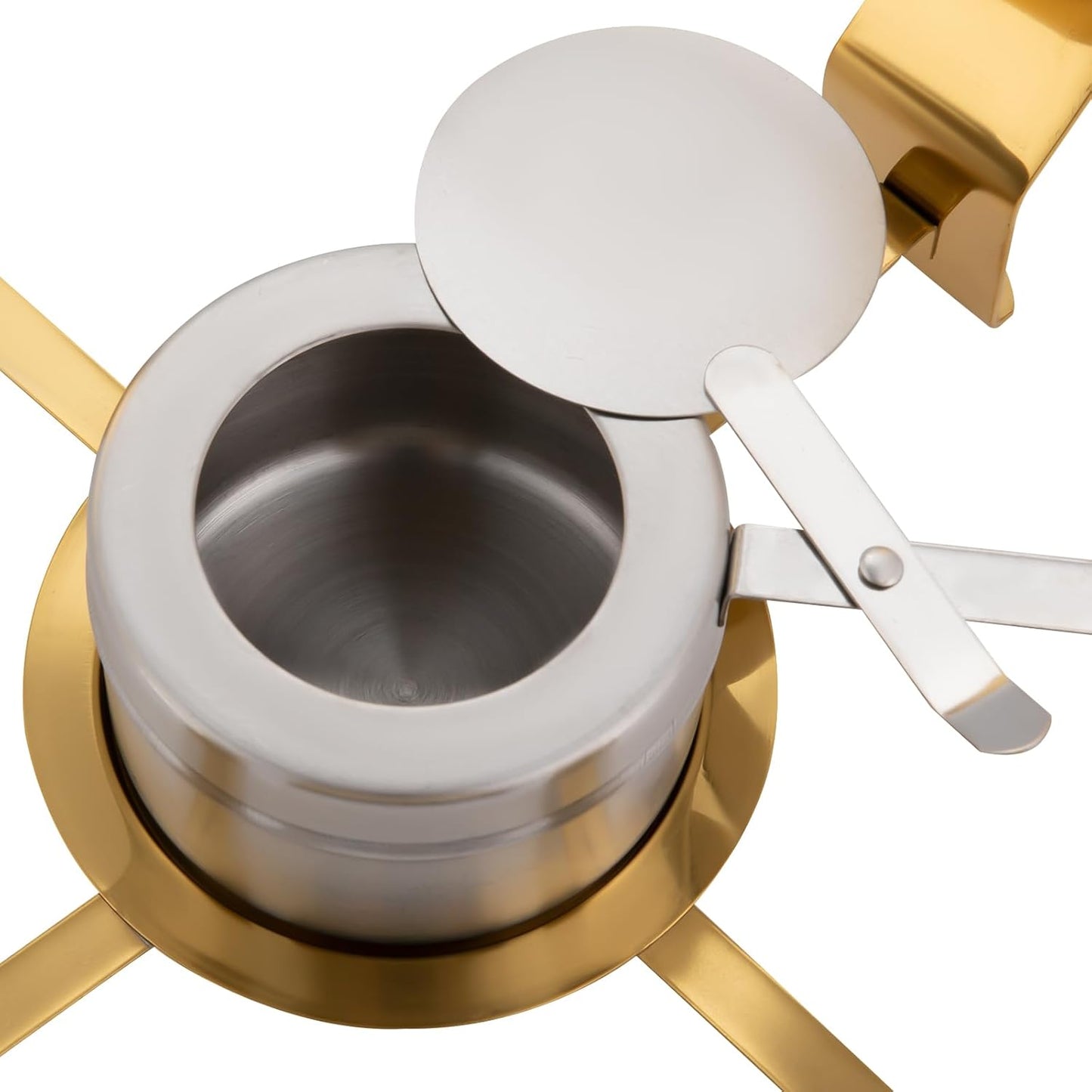 Chafing Dish Buffet Set, Stainless Steel Hanging Lid Dining Stove, Roll Top Chafing Dish Buffet Diamond-Shaped Lid and Round Stand for Buffet Restaurants and Banquets (Gold, 8L/8.5QT)