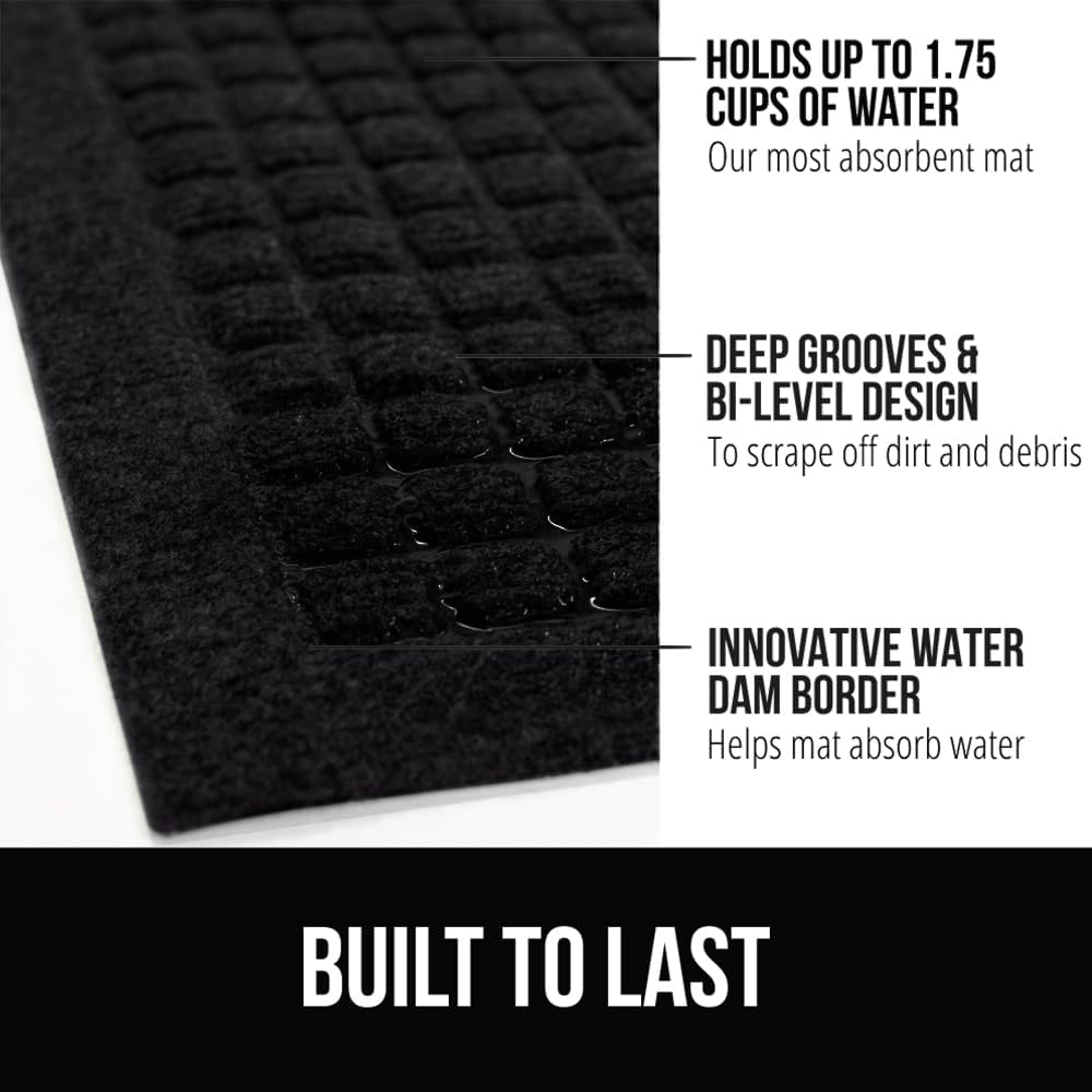 GORILLA GRIP Front Door Mat, Indoor Outdoor Ultra Absorbent HydroAbsorb Doormat, Absorbs Up to 1.7 Cups of Water, Stain and Fade Resistant, Rubber Backing Doormats, 2 Pack, 29x17 Black