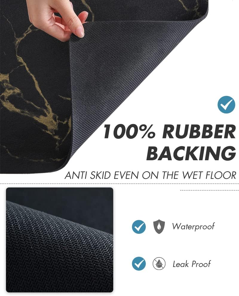 AMOAMI Coffee Mat Hide Stain Rubber Backed Absorbent Dish Drying Mat for Kitchen Counter-Coffee Bar Accessories, Black & Gold, 17"X31.5"