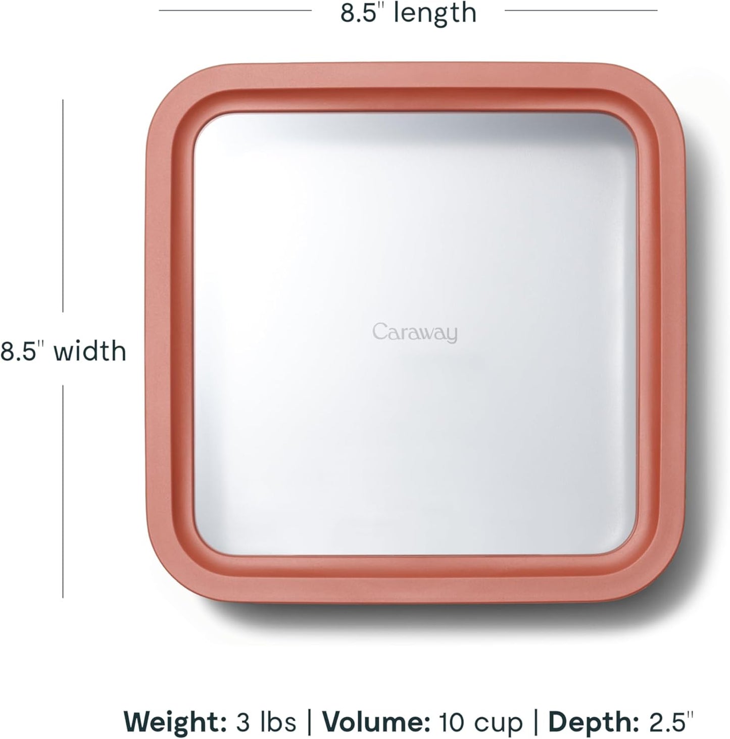 Caraway Glass Food Storage - 10 Cup Glass Container - Ceramic Coated Food Container - Non Stick Lunch Box with Lids - Dishwasher, Oven, & Microwave Safe - Square Shape - Perracotta