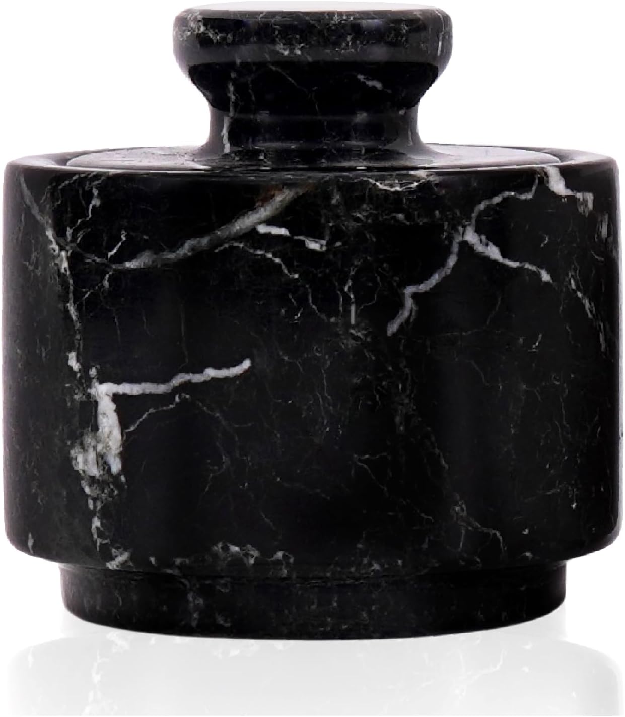 Marble Salt Cellar with Lid 3" Black Zebra Stone Salt, Sugar, Seasoning Containers for Kitchen Countertop, Modern Salt Dish, Spice Jar