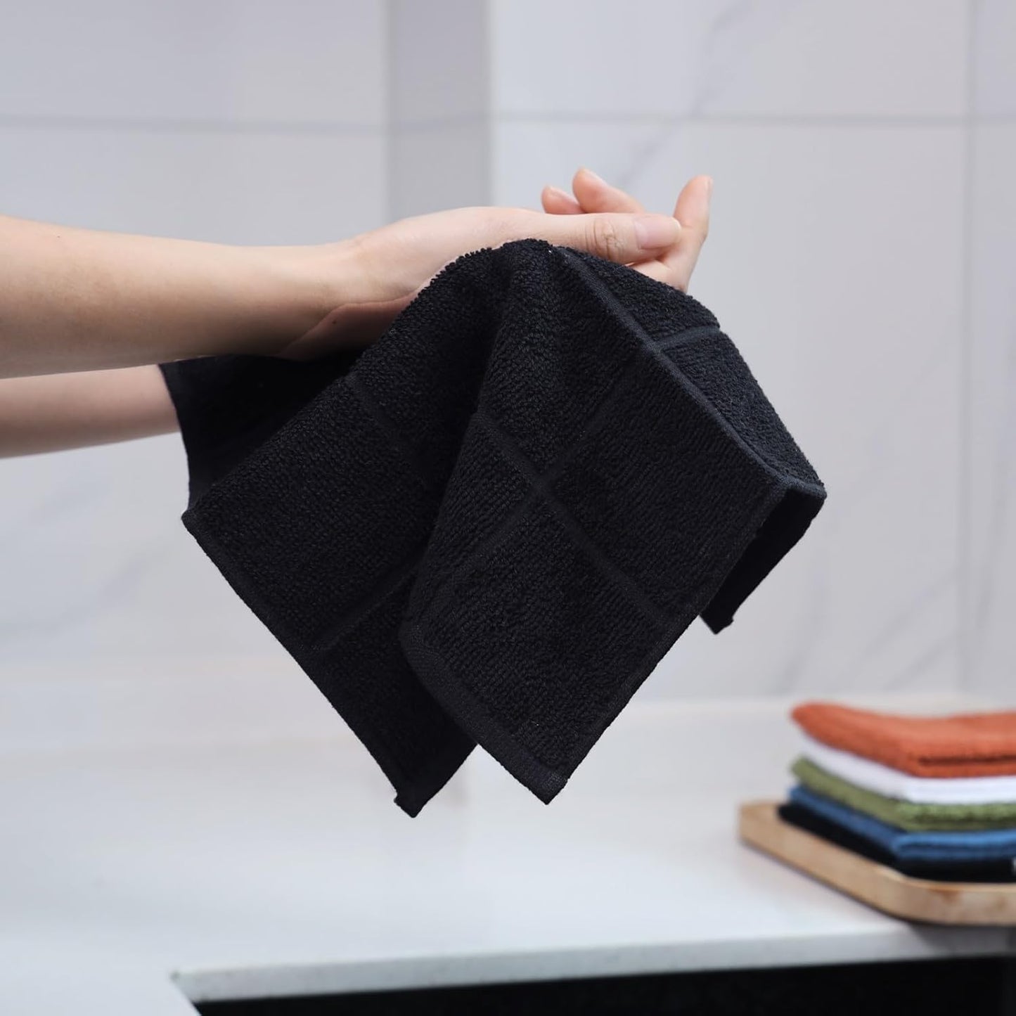 Glynniss Dishcloths Kitchen Highly Absorbent Dish Rags 100% Cotton Dish Cloths for Washing Dishes, Cleaning (Black White, 11x11)