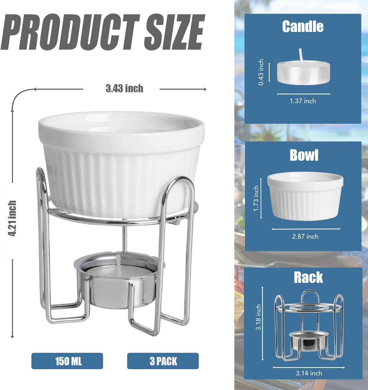 Artestia Butter Warmers Set, 4-Piece Ceramic Butter Warmer with Tea Light Candles, Crab Boil Party Supplies - Dishwasher, Microwave, Oven Safe (White)