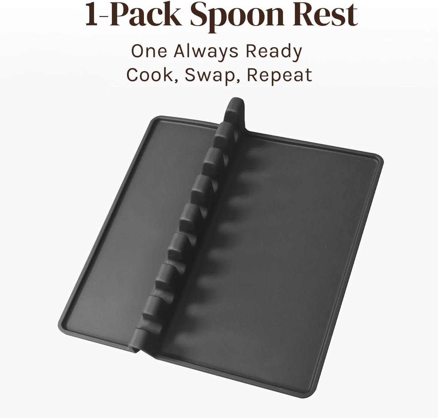 Black Silicone Spoon Rest for Stove Top with Drip Pad (1 Pack) - Heat-Resistant, BPA-Free Utensil Rest & Spoon Holder for Kitchen Counter - Grill Utensil Holder for Spatulas, Tongs, Ladles