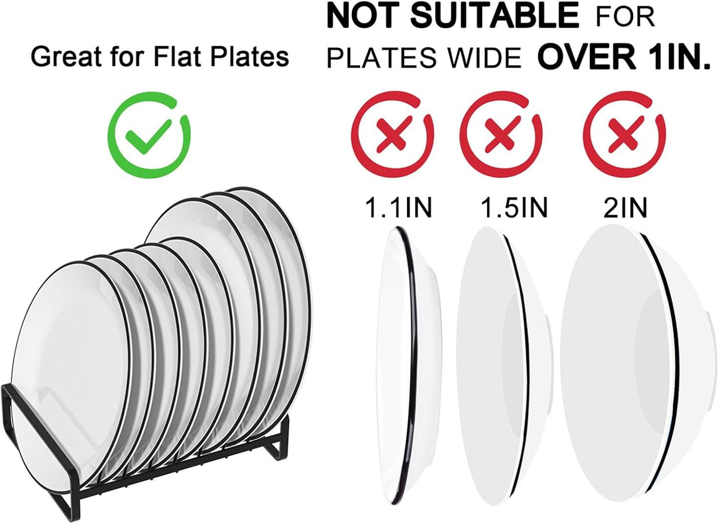 2 Pack Plate Holders Organizers 8 Slots Upright Cabinet Dish Drying Racks Metal Plate Stands (for 6In. 10In. Plates) Dish Organizers for Countertop and Cupboard(at Least 11.2in.Height) Black