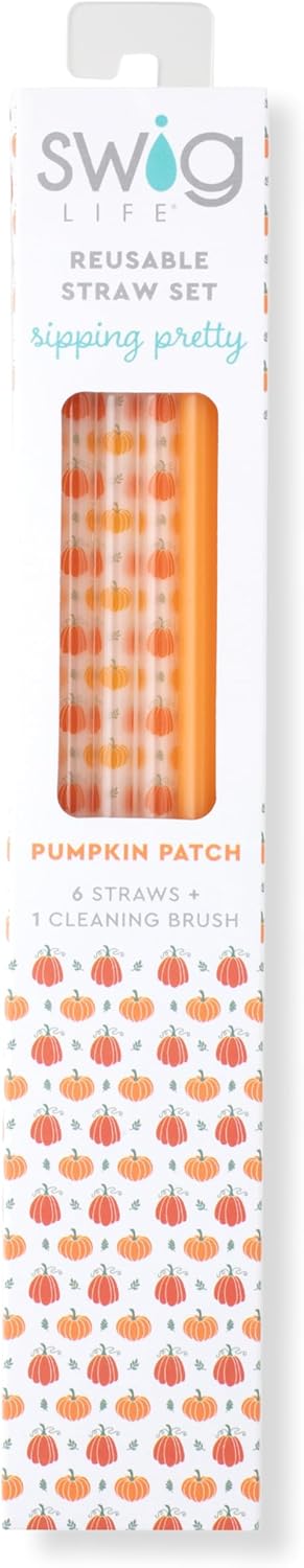 Swig Life Reusable Straws Pumpkins + Orange Tall Straw Set & Cleaning Brush, Each Straw is 10.25 inch Long (Fits Swig Life 20oz Tumblers, 22oz, and 32oz Tumblers)