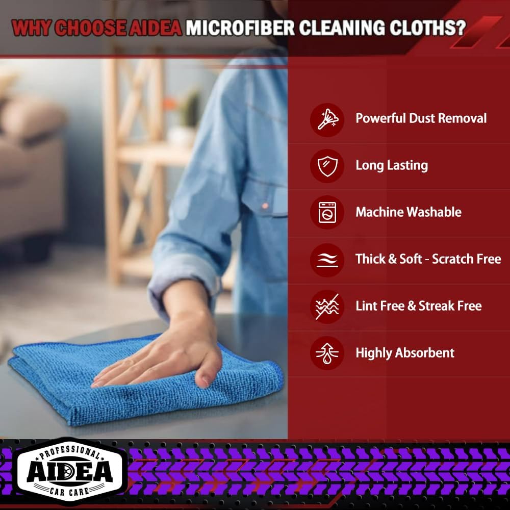 AIDEA Microfiber Cleaning Cloth, 150PK, Microfiber Towels for Cars, Premium All Purpose Car Cloth, Lint Free Rags, Absorbent Towels for SUVs, House, Kitchen, Window, 12"×12"
