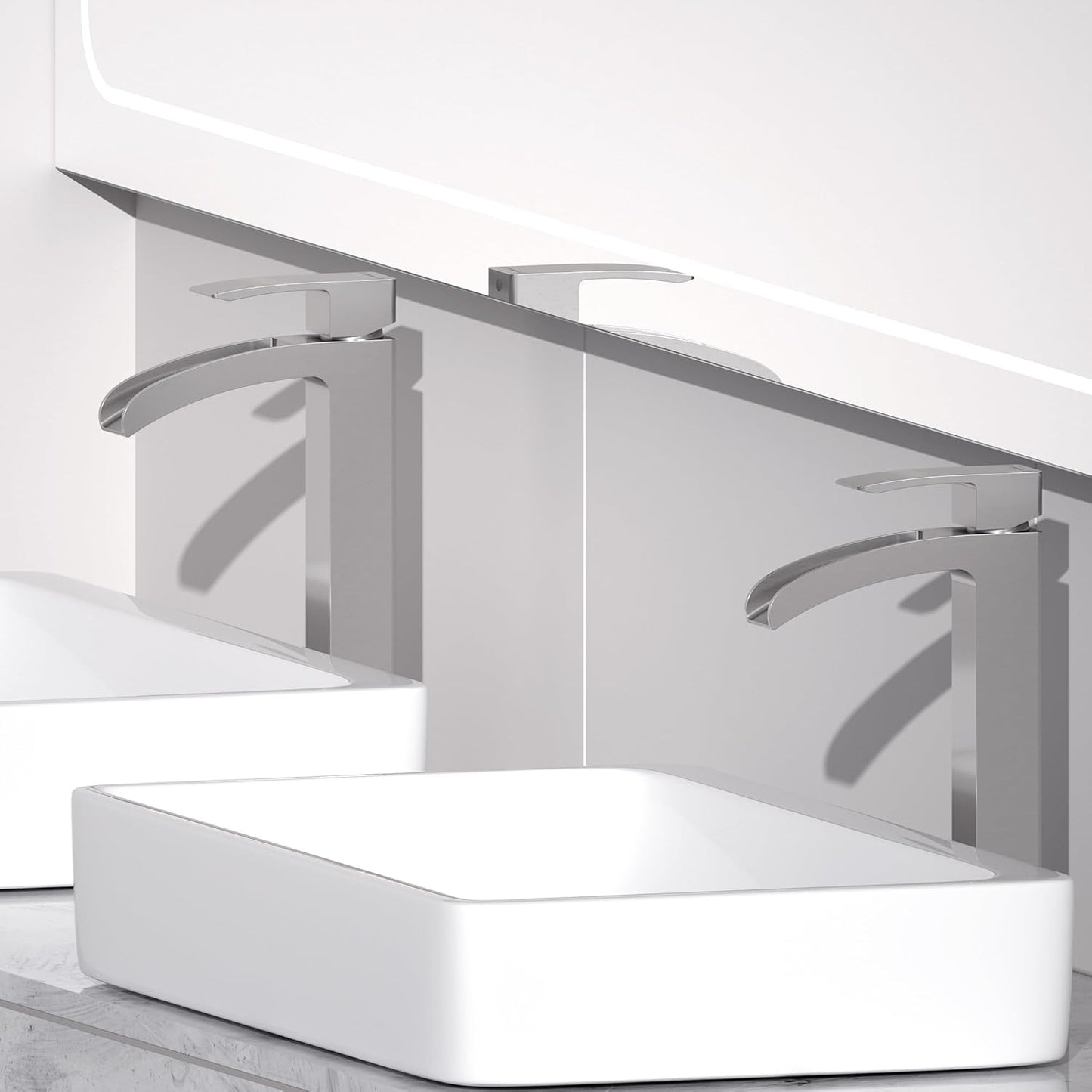 Bathroom Faucet Tall Vessel Waterfall Faucet Brushed Nickel Deck Mount Single Handle Lavatory with Water Supply Line