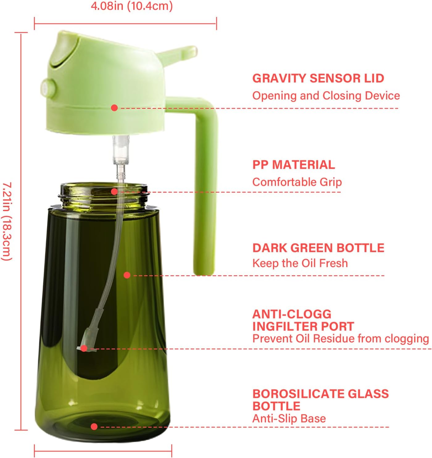 Oil Sprayer for Cooking, Kitchen Goddess 2 in 1 Spray and Pour Olive Oil Dispenser 16oz 450ml Glass Oil Spray Bottle, Mist Olive Oil Dispensing, Air Fryer, Dark Green (green)