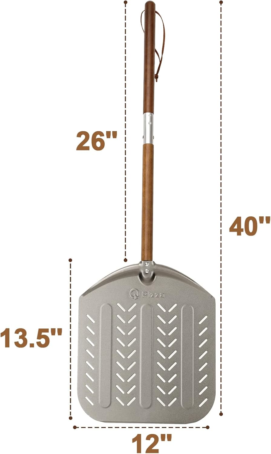 Q Pizza Perforated Aluminium 12x14in Round Pizza Peel, Gold, Aluminum, Non-Stick, Easy to Clean, Suitable for All Occasions