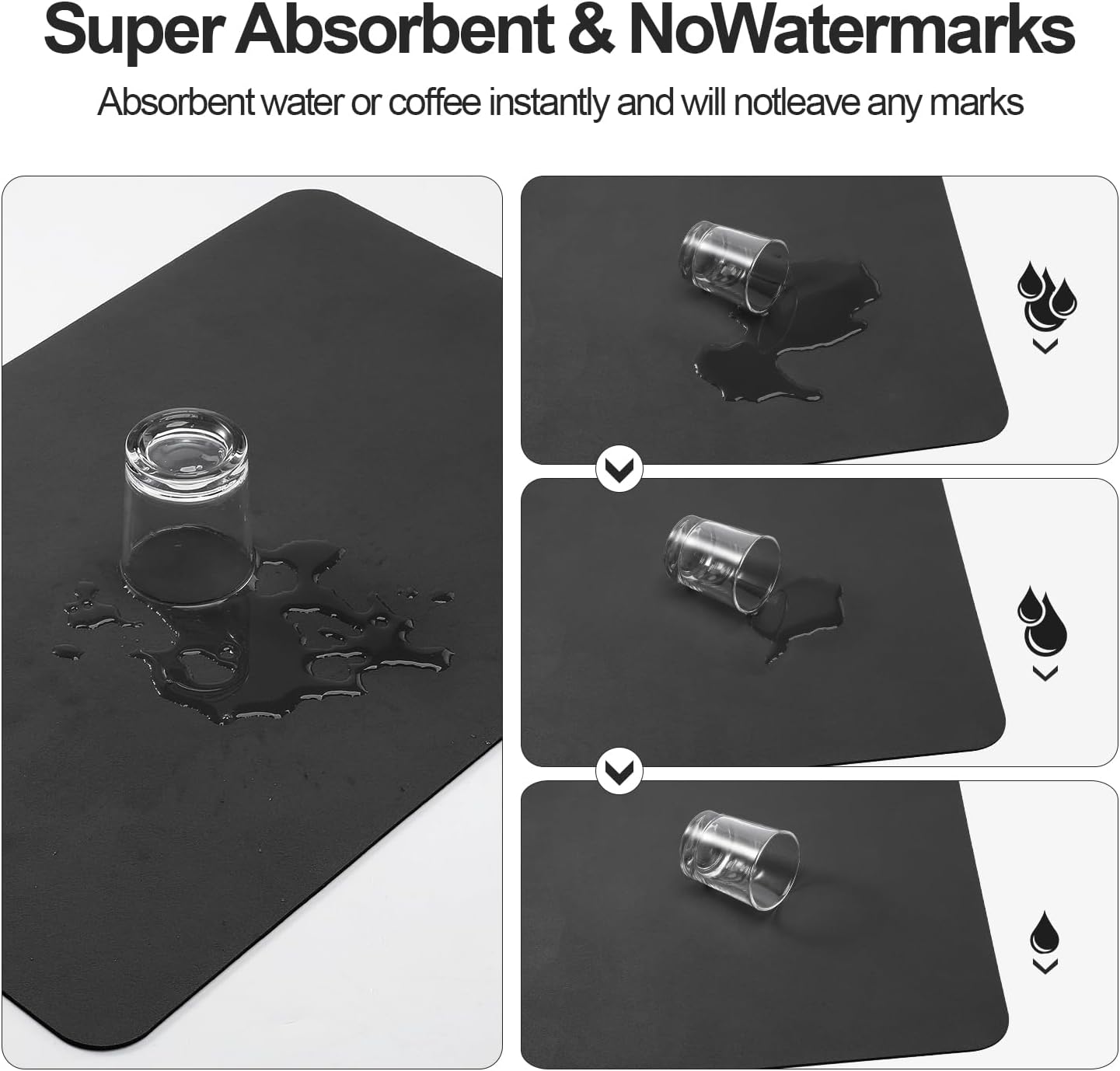 Dish Drying Mat for Kitchen Counter | Coffee Bar Mat for Countertops | Heat Resistant Drainer Mat with Non-slip Rubber Backed | Hide Stain Kitchen Absorbent Draining Mat | Black 18"x24"