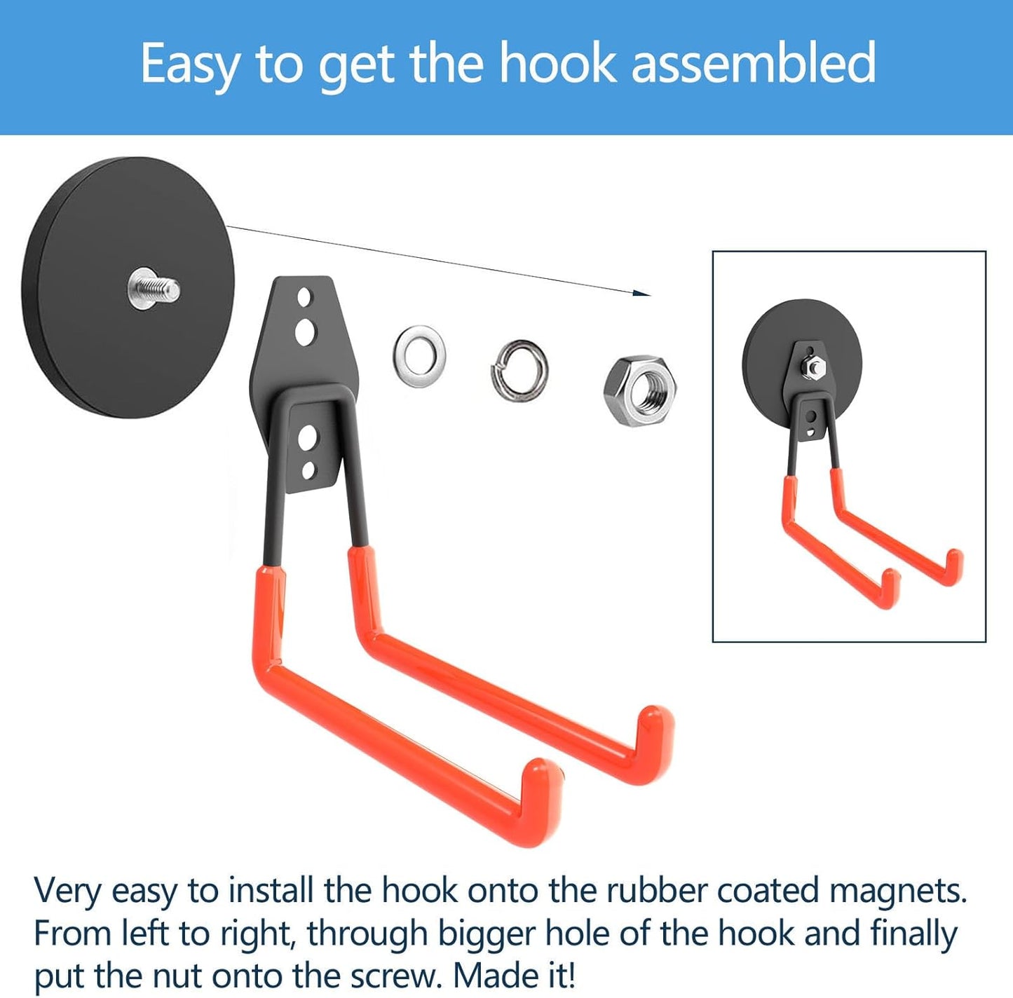 Heavy Duty Large Magnetic Hooks, Strong Magnet Hooks for Garden Tools,Hose,Straps,Steel Pegboard,Workshop,Anti-Scratch EV Charger Holder,Magnetic Cable and Tool Holder(4 Pack)