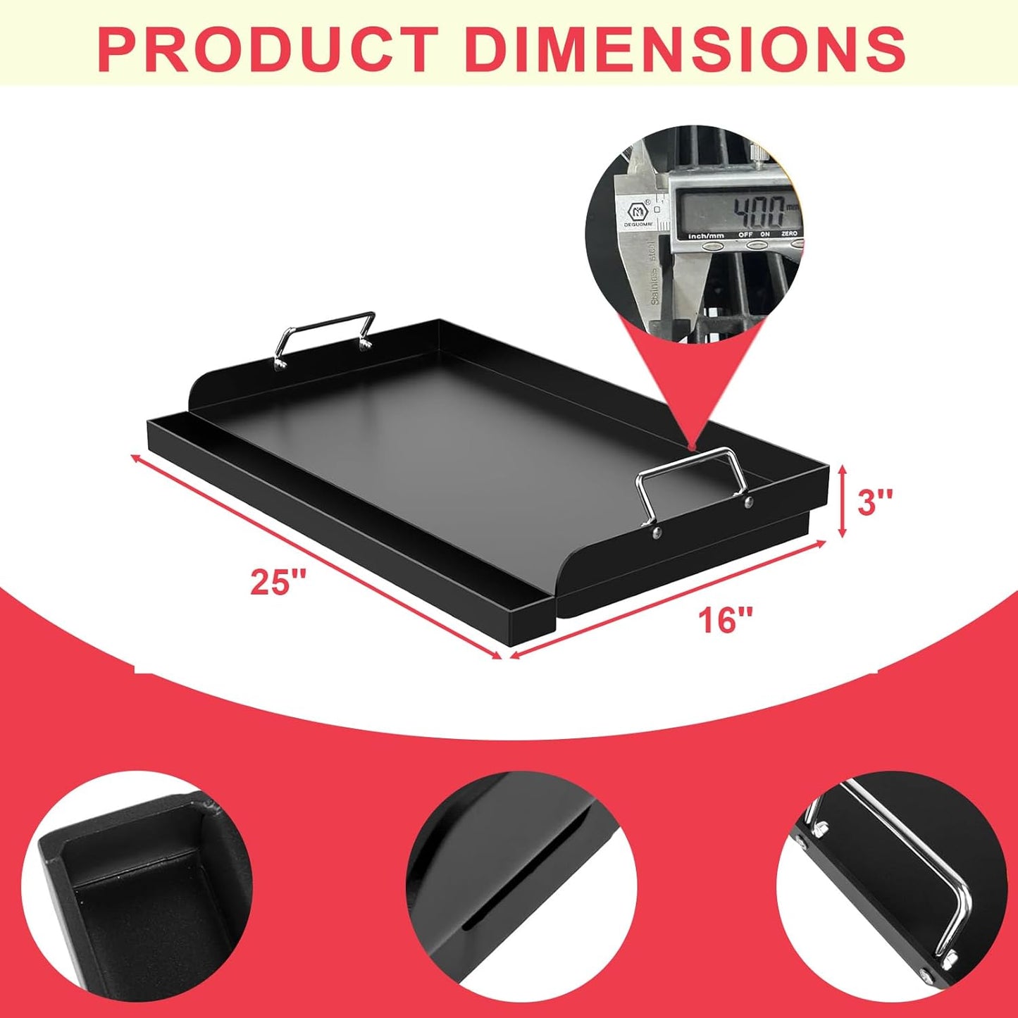 DcYourHome Universal 25" x 16" Stovetop Griddle for Gas Grill/Gas Stove, Nonstick Carbon Steel Large Griddle Pan for All Gas/Charcoal Grills Flat Top Plate, Plancha Para Cocinar, Stove Top Skillet Pan