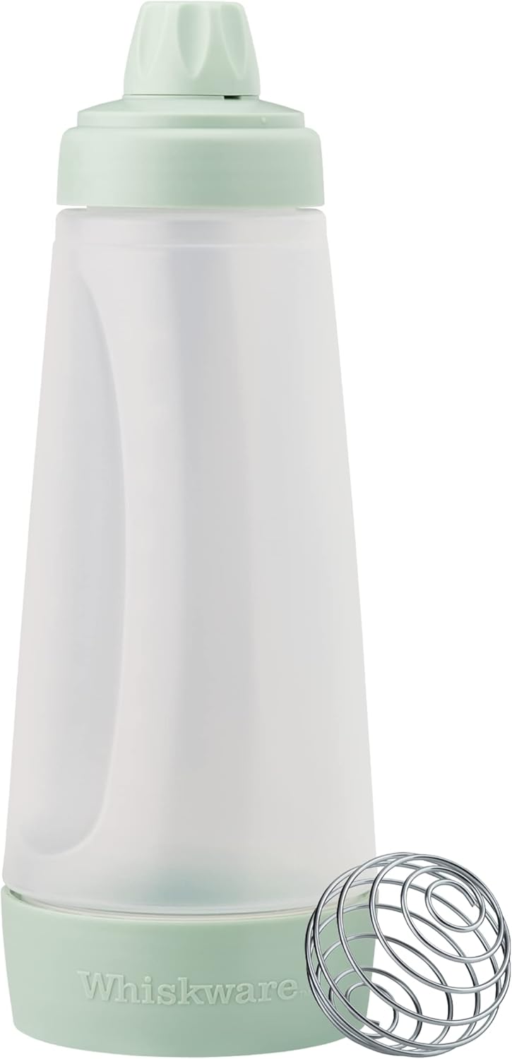 Whiskware Pancake Bottle, Batter Dispenser and Mixer with BlenderBall Wire Whisk, Durable, No-Mess, BPA Free, Dishwasher Safe, Mint