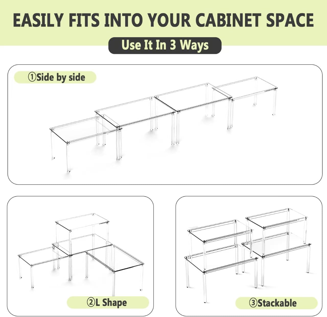 Acrylic Cabinet Organizers : 4Pcs Spice Rack Organizer for Cabinet, Pantry Kitchen Organizers and Storage, Countertop Desk Shelves Displays Organizer Displays, Stackable Shelves House Essentials