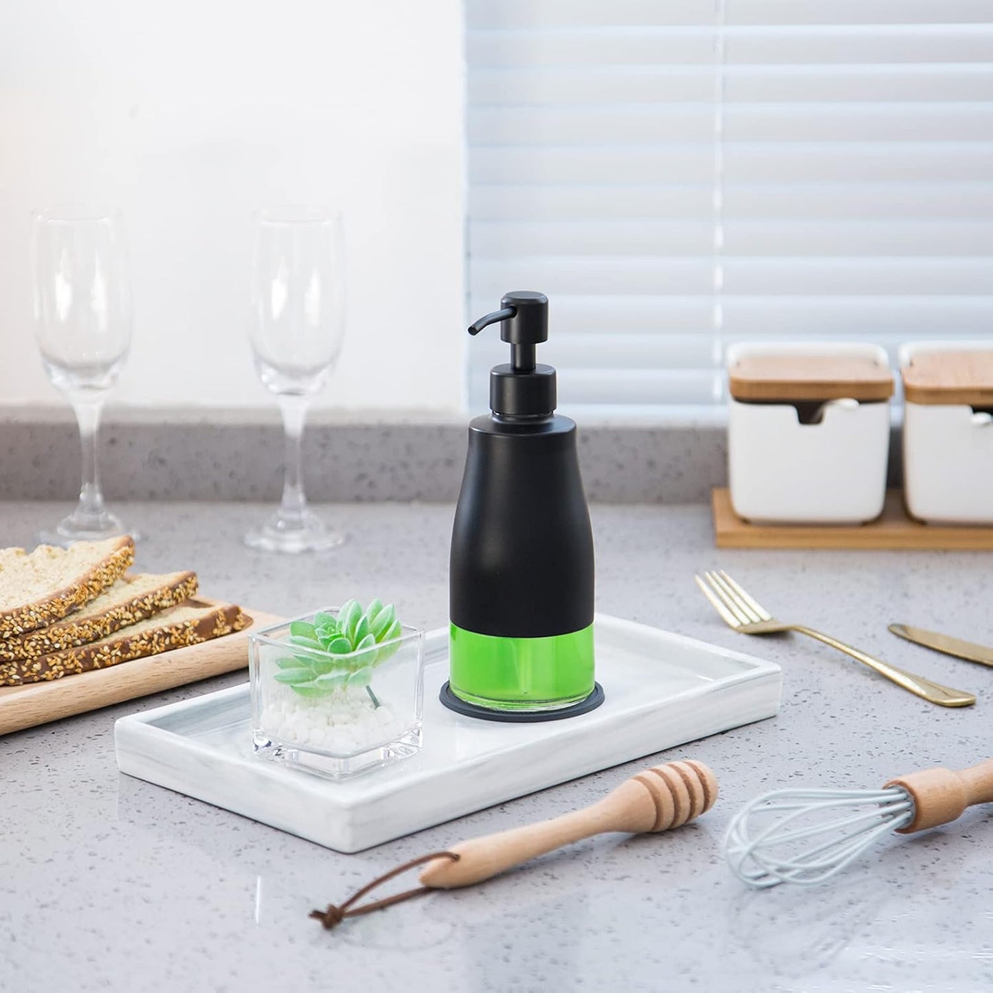 Black Soap Dispenser with Coasterand Stickers, Refillable Liquid Stainless Steel Soap Dispenser for Kitchen Sink, Bathroom Countertop (11OZ / 320ML)