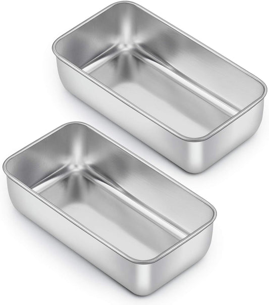 E-far Loaf Pan for Baking Bread, 9 x 5 Inch Stainless Steel Baking Loaf Pans, Metal Bakeware for Bread Meatloaf Cake Brownies, Healthy & Non Toxic, Easy Release & Dishwasher Safe - Set of 2