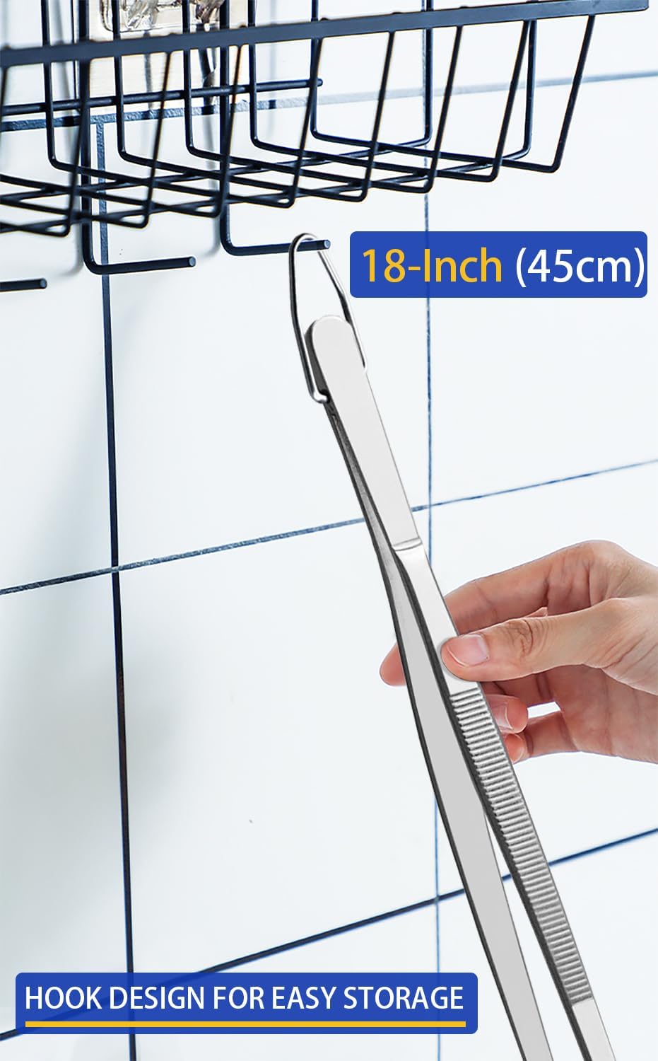 JETKONG 18 Inch (45cm) Extra Long Grill Tongs, Heavy Duty Stainless Steel Tweezer Tongs for Cooking, Grilling, Barbecue/BBQ, Buffet and Turning Food (Round Tips)