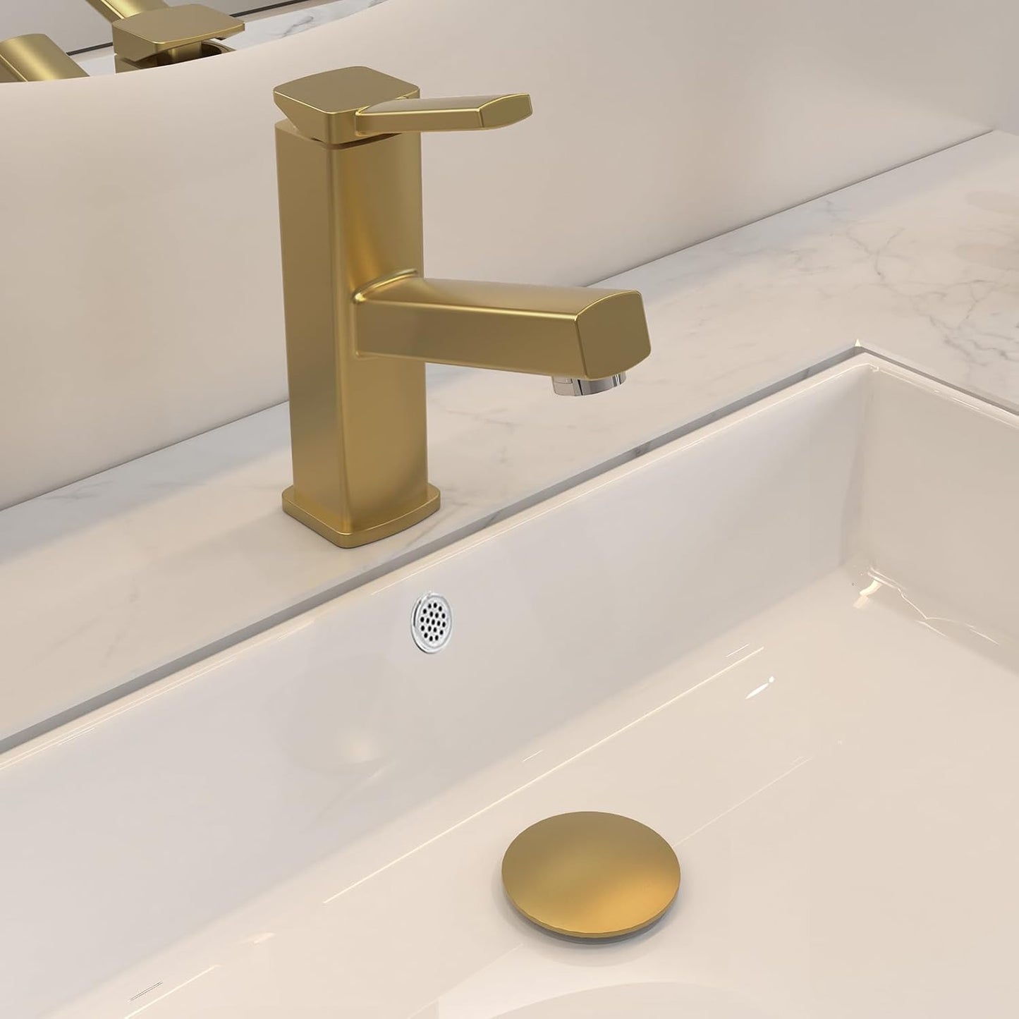 Bathroom Pop up Drain with Overflow, Anti-Clogging Vessel Sink Drain Strainer, Pop Up Drain with Detachable Basket, Hair Catcher Bathroom Sink Drain Stopper (Brushed Gold, with Overflow)