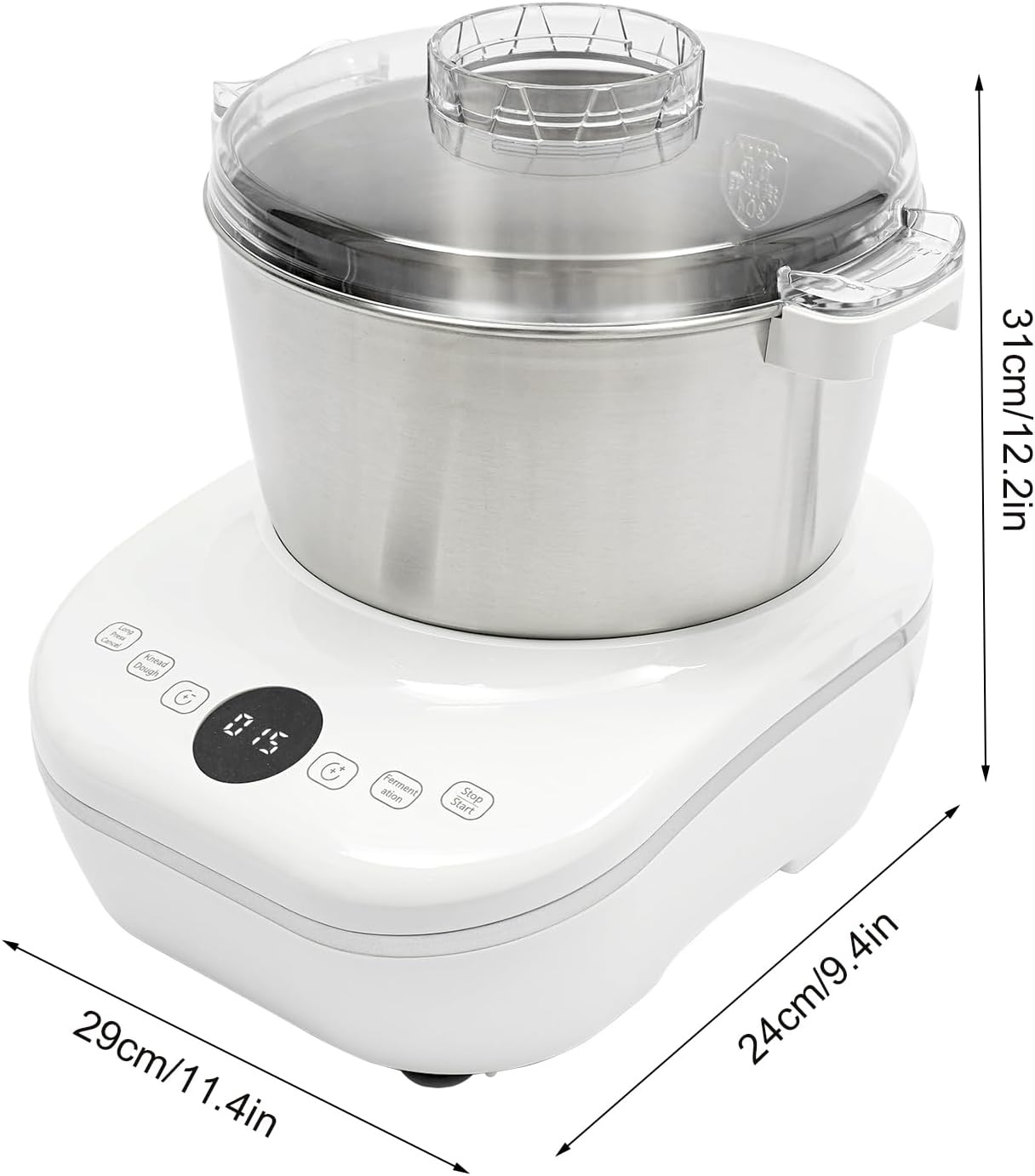 Electric Dough Maker with Ferment Function, 5L/ 4.5Qt 200W 304 Stainless Steel Dough Mixer Machine, Commercial Bread Mixer for Roti Bread Pizza Baking Dumpling Dough & Sourdough(White)