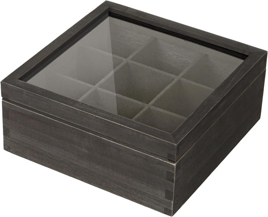 Black Wood Tea Bag Organizer, 9 Compartment Multi-Functional Tea Box and Storage Organizer,Tea Storage Chest with Acrylic Lid