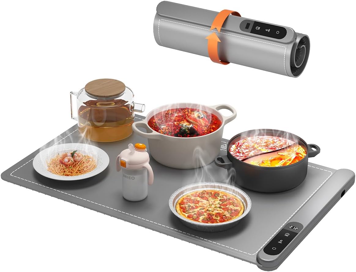 Food Warming Mat, Upgrade Graphene Electric Warming Tray, Fast Full Surface Heating Mat with 6 Level Adjustable Temperature and 6 Hours Timer, Silicone Food Warmers for Gatherings,Parties,Everyday Use