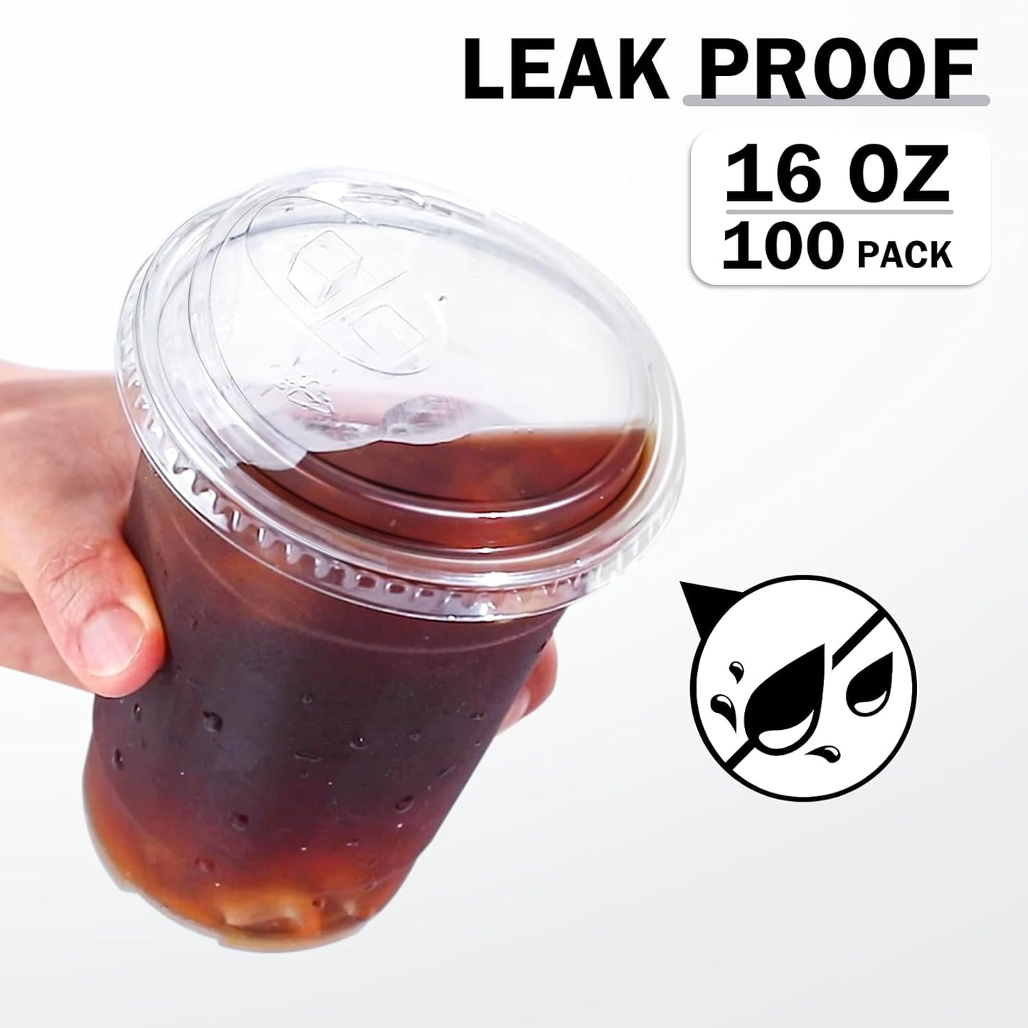 100 Pack 16 oz Clear Plastic Cups with Lids, Disposable Iced Coffee Cups with Sip Lids, Sturdy Plastic Smoothie Cups for Cold Drinks