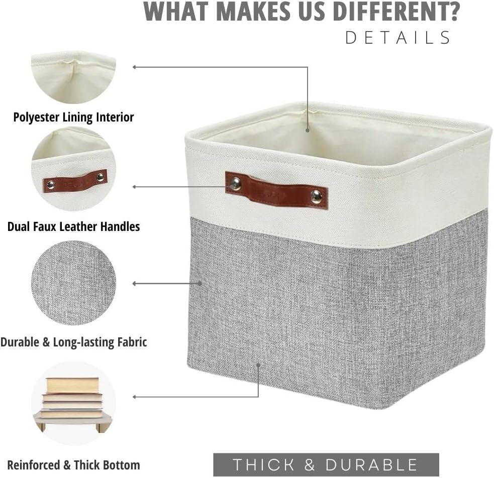 DECOMOMO 13 Inch Cube Storage Bins, Fabric Storage Cube, Basket for Kallax Shelves (Grey & White, 4 Pack)