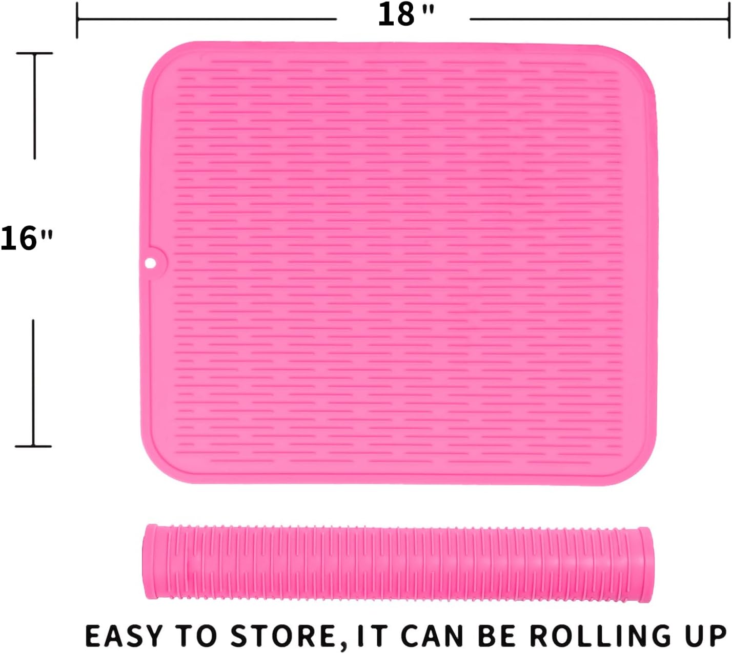 Silicone Dish Drying Mat for Multiple Usage,Easy clean,Eco-friendly,Heat-resistant Silicone Mat for Kitchen Counter or Sink,Refrigerator or Drawer Liner Rose XL 18 inches x 16 inches