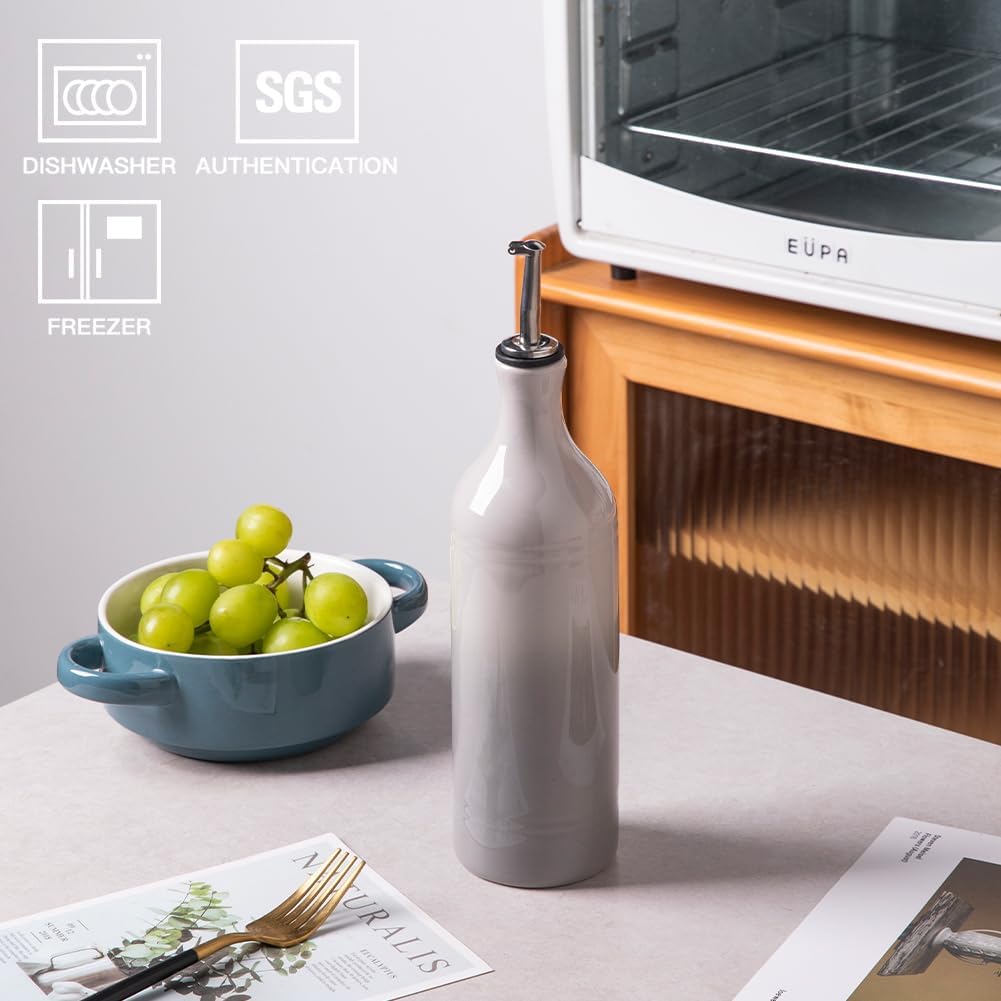 Sweejar Large Ceramic Olive Oil Dispenser Bottle, Opaque Oil Cruet Protects Oil to Reduce Oxidation, Storage Oil, Vinegar, Soy Sauce & Other Liquids, Pack of 1, 24 Fl Oz (Gradient Fog Gray)