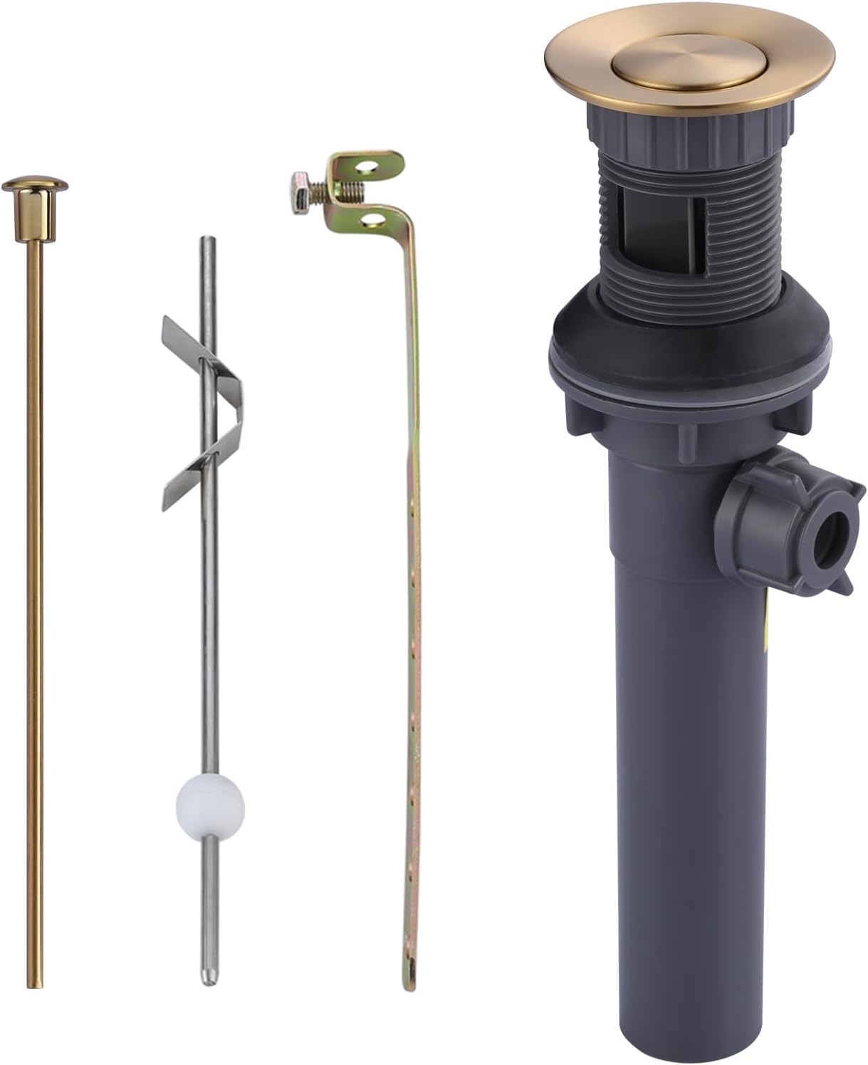 Bathroom Sink Drain with Lift Rod, Brushed Gold Sink Drain with Overflow, ARCORA Drain Stopper for Vessel Sink