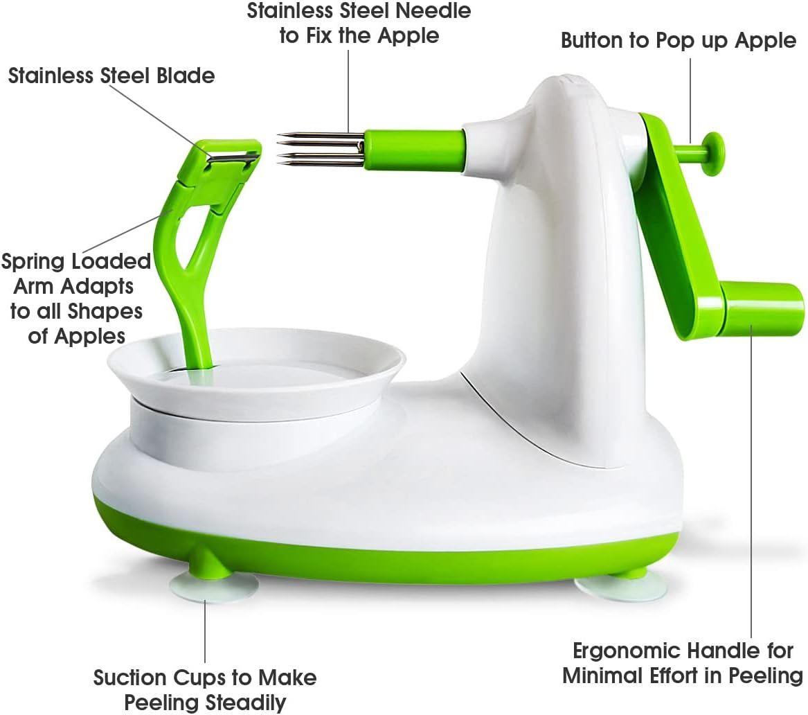 Upgraded Apple Peeler and Corer for Apple Pear Citrus Manual Rotating Kitchen Gadget Includes 2 Replacement Heads and 1 Splitter (whitish green)