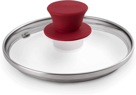 Cuisinel Glass Lid with Steam Vent Hole - 6"-Inch/15.24cm - Compatible with Lodge Cast Iron Skillet Pan - Fully Assembled Universal Replacement Cover - Tempered, Oven Safe - Reinforced Stainless Rim