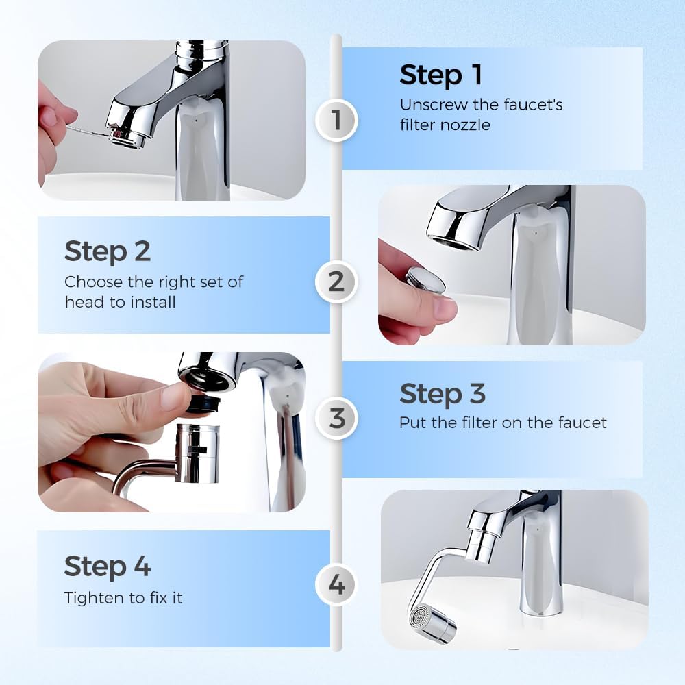 1440° Rotatable Faucet Aerator Extension, 2025 New 2 Modes Universal Sink Faucet for Splash Reduction, 1080° Rotating Multifunctional Faucet Extender for Bathroom Sink Kitchen (1)