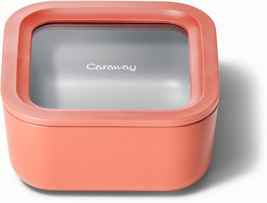 Caraway Glass Food Storage - 4.4 Cup Glass Container - Ceramic Coated Food Container - Non Toxic, Non Stick Lunch Box Container with Lids - Dishwasher, Oven, & Microwave Safe - Perracotta