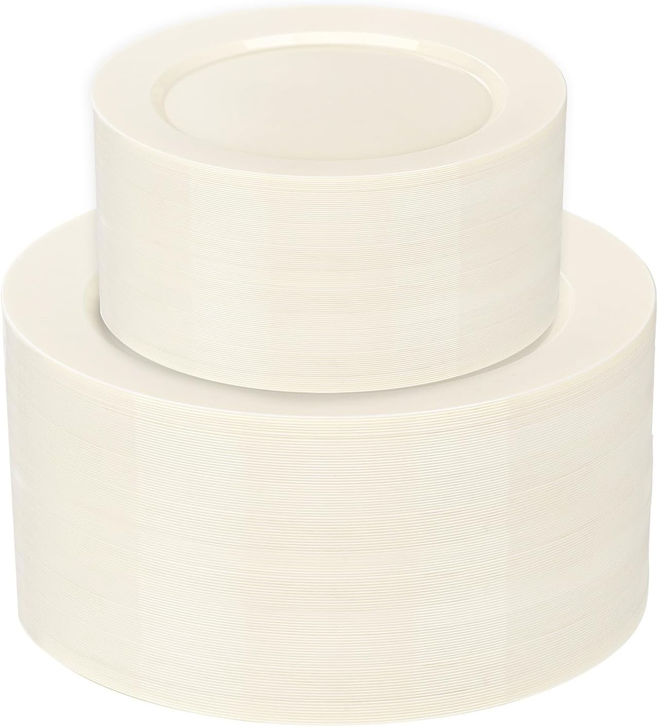 I00000 102 Pcs Ivory Plastic Plates, Disposable Party Plates Include 51 Ivory Dinner Plate 10’’ and 51 Plastic Dessert Plate 7’’ Perfect for Birthday, Party & Wedding