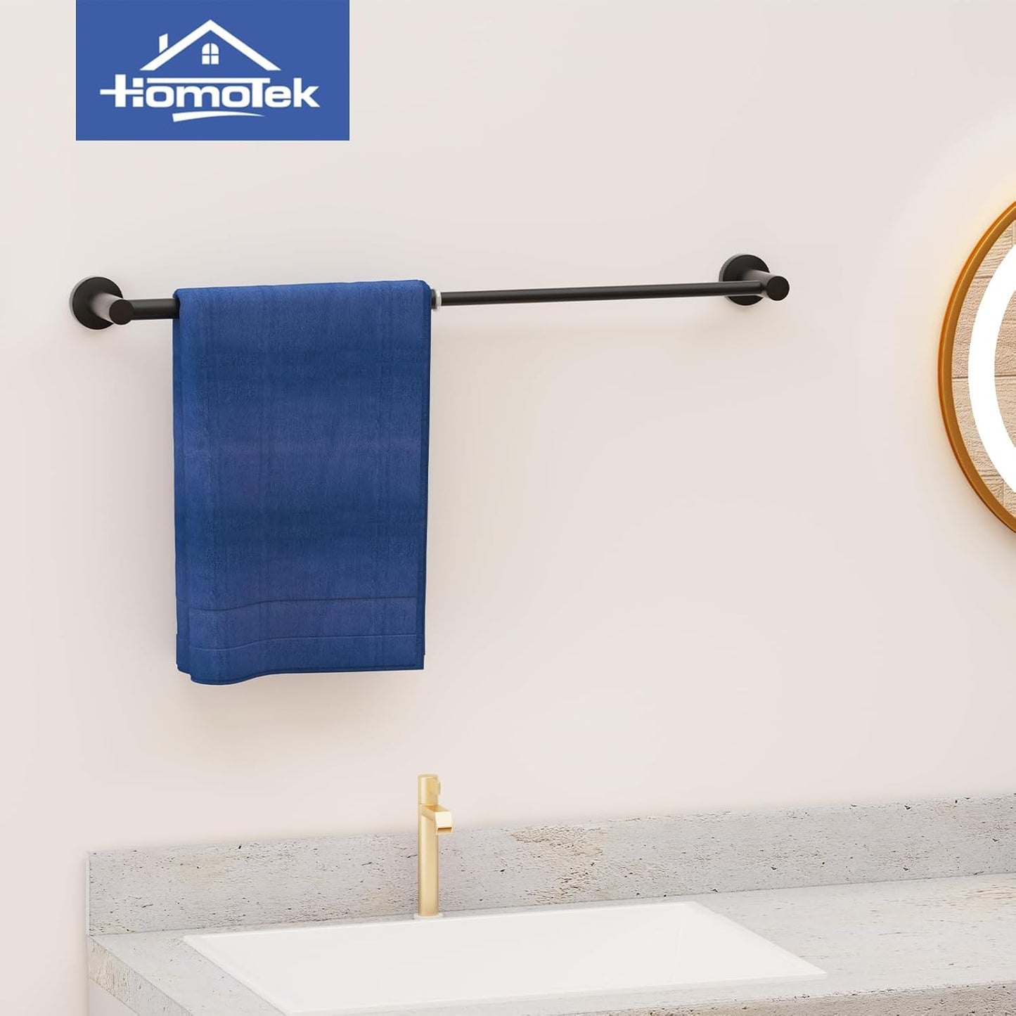 2 Pack Adjustable Towel Bar, HOMOTEK Economical Bathroom Towel Holders, Towel Rod Size from 12 Inch to 22 Inch Single Towel Racks, Wall Mount Towel Rail, Hanger Towel Hook for Kitchen(Matte Black)