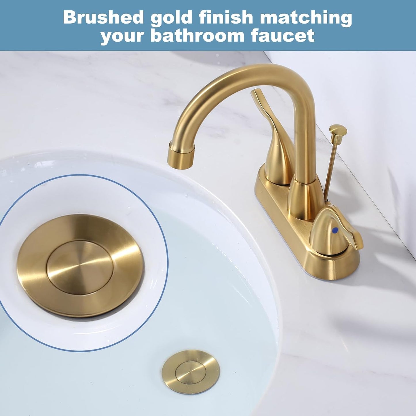 Bathroom Sink Drain with Lift Rod, Brushed Gold Sink Drain with Overflow, ARCORA Drain Stopper for Vessel Sink