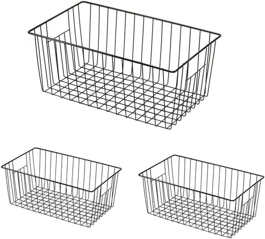 16inch Freezer Wire Storage Organizer Baskets, Household Refrigerator Bins with Built-in Handles for Cabinet, Pantry