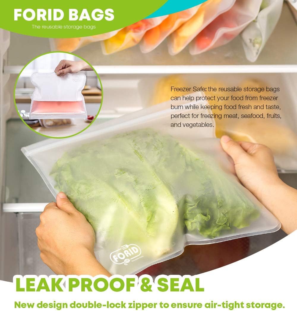FORID Reusable Storage Bags, 12 Pack Extra Thick Freezer bags (2 Reusable Gallon Bags, 5 Reusable Sandwich Bags, 5 Reusable Snack Bags) FDA Grade LEAKPROOF Lunch Bag for Food Travel Items Storage
