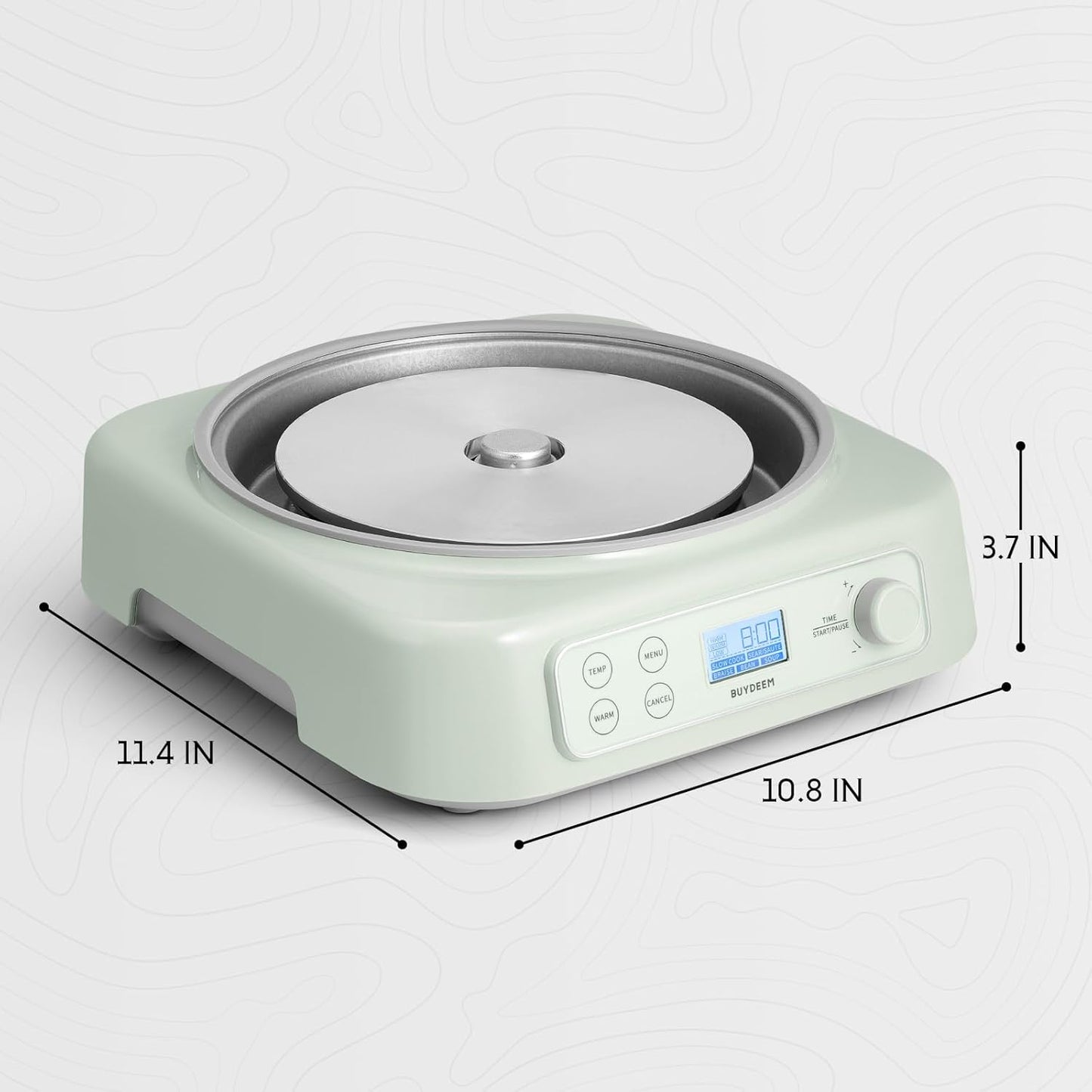 BUYDEEM LP55 5-in-1 Slow Cooker, Compatible with Various Cookwares, Multi-Cooker with Two Temperature Settings, Auto Keep Warm for 2H, Cozy Greenish, Pot Not Included