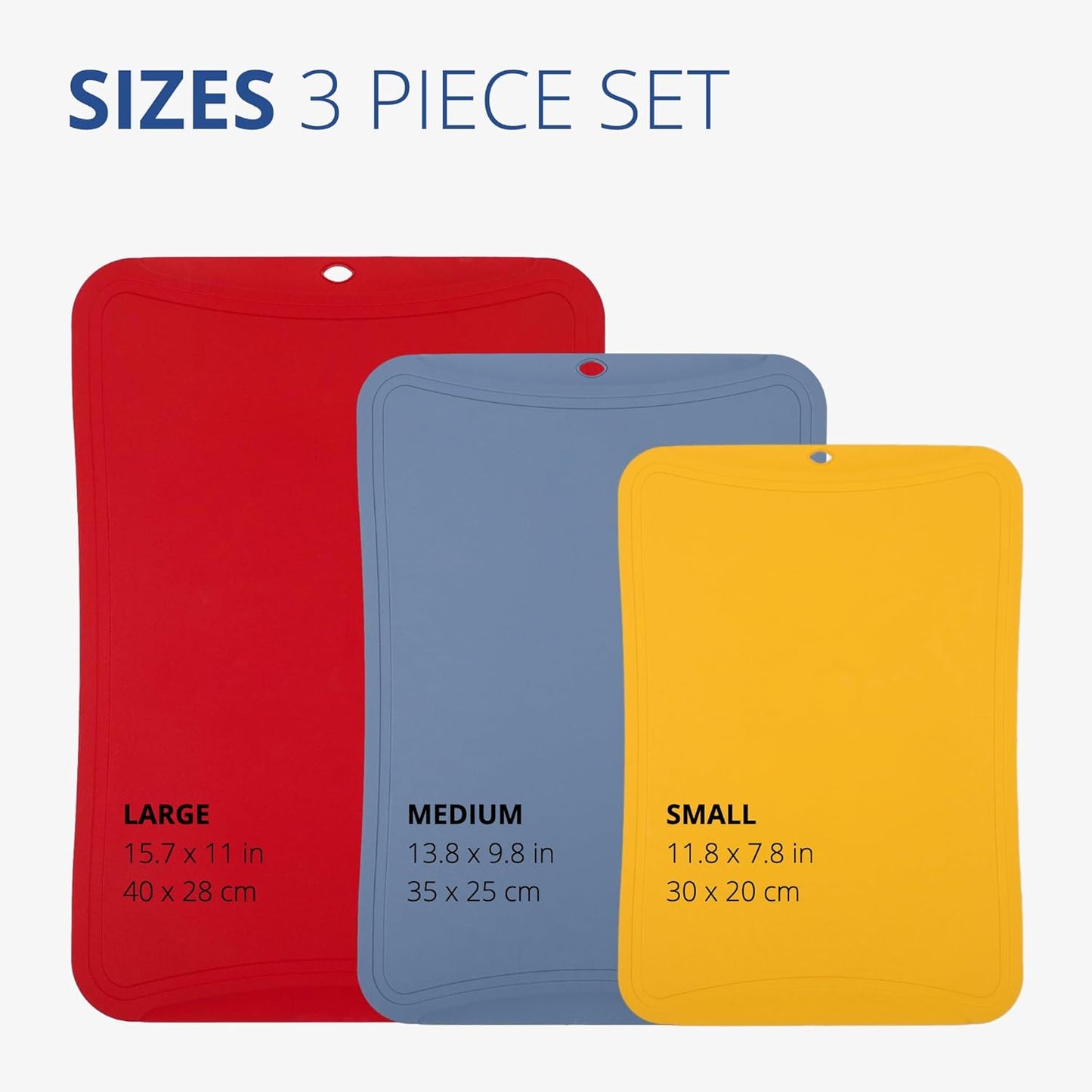 Blue Ginkgo TPU Cutting Mats [Set of 3] – Korean-Made Flexible, Knife-Friendly, Durable Kitchen Cutting Boards (Red, Blue, Yellow)