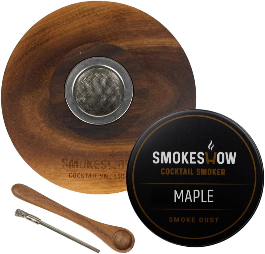Premium Walnut Wood Cocktail Smoker with One 4 oz Tin of Wood Chips. Great for Whiskey & Old Fashion. Coated in Safe Food Natural Beeswax, Non-toxic Top by Smokeshow (Maple)