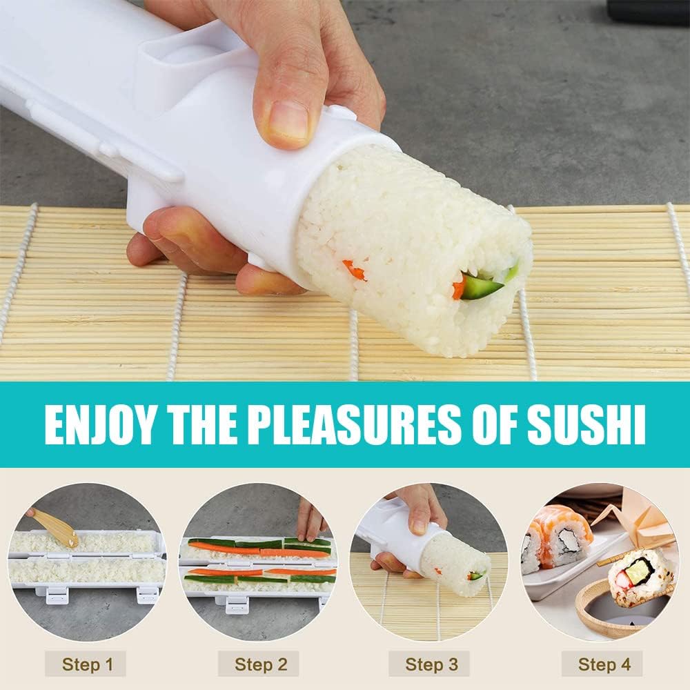 Sushi Making Kit, 22-in-1 Sushi Roller Kit with Bamboo Sushi Rolling Mat, Sushi Bazooka, Avocado Knife, Sushi Knife, Chopsticks, Sauce Dishes, Rice Spreader & More DIY Sushi Party Gift