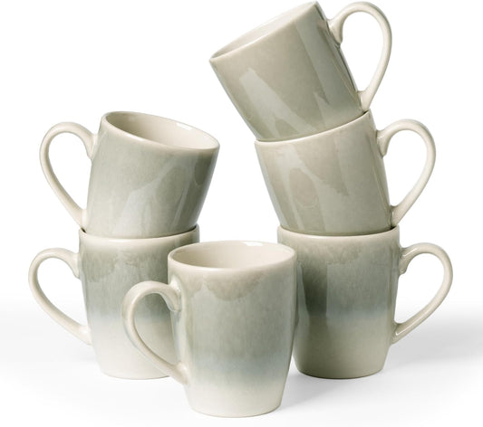 famiware Coffee Mugs Set, 13 oz Mug Set of 6, Stoneware Cups for Latte, Hot Tea, Mocha, Cocoa, Cappuccino, Microwave and Dishwasher Safe, Glacier Series, Sage Green